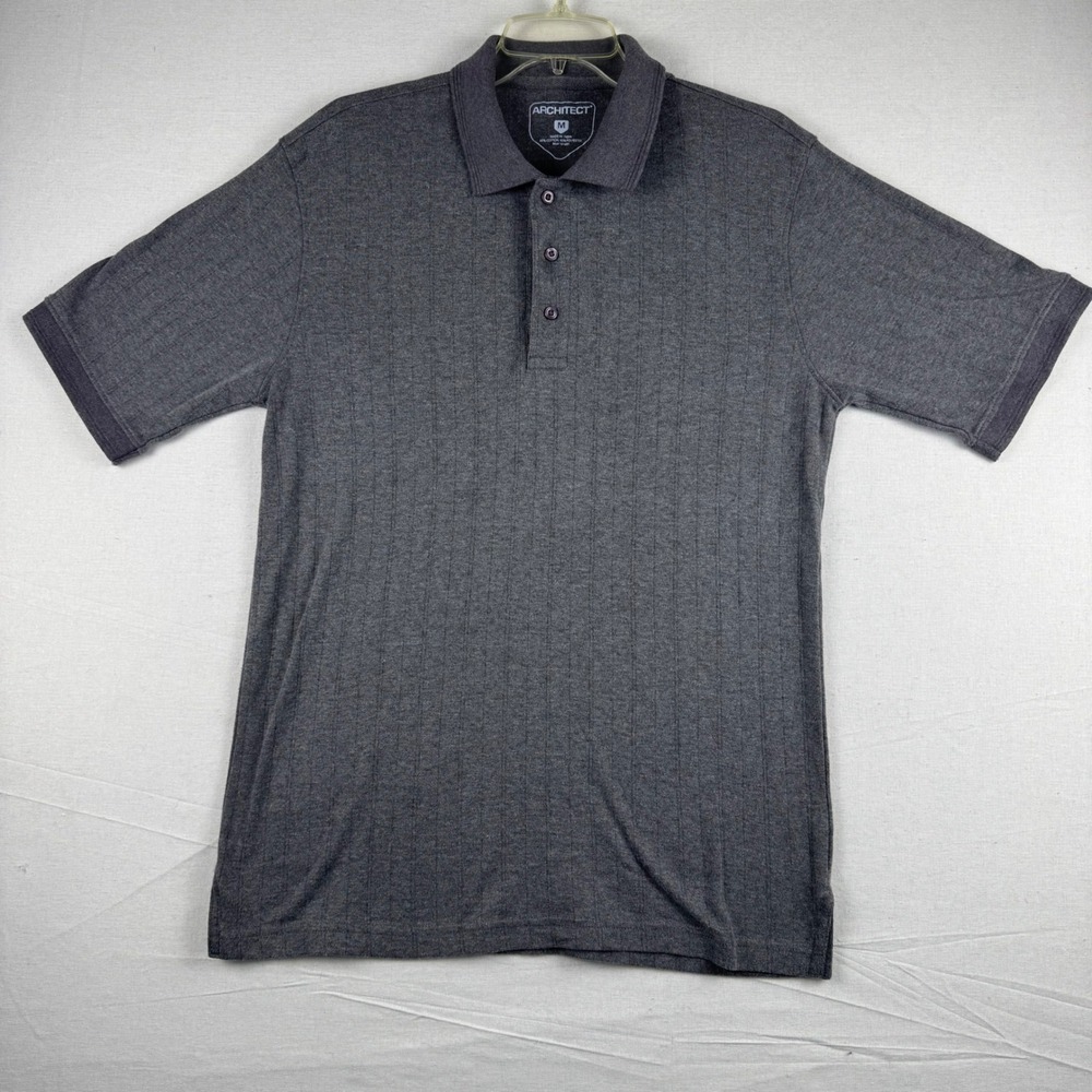 Architect Mens Gray Ribbed Short Sleeve Polo Shirt BK5-19036BV Size M